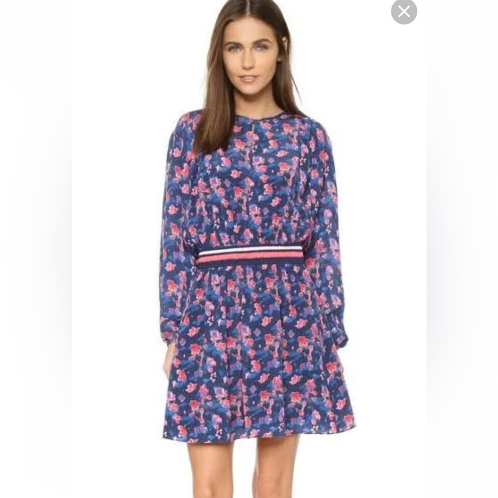 Tanya Taylor Blue and Pink Floral Long Sleeve Dress